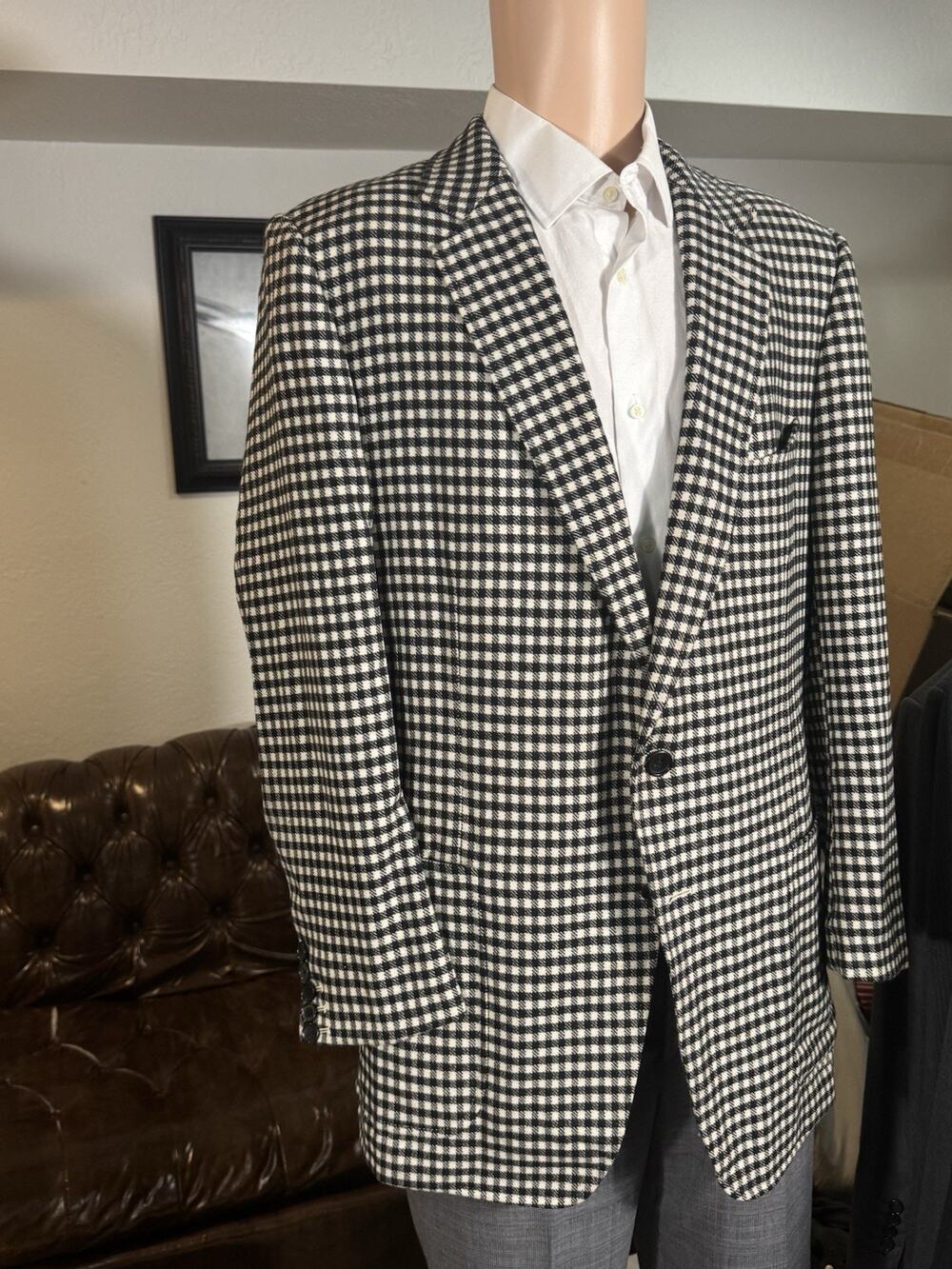 Tom Ford Tweed Gingham Checked Blazer Sportcoat 56 46R US Wool Cashmere Notch